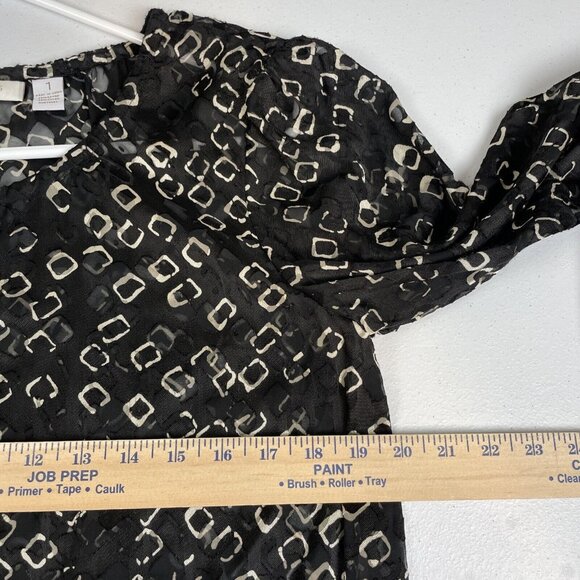 Chicos Blouse Women's Size Medium (1) Geometric Black Rayon Nylon Keyhole Front - Picture 5 of 8